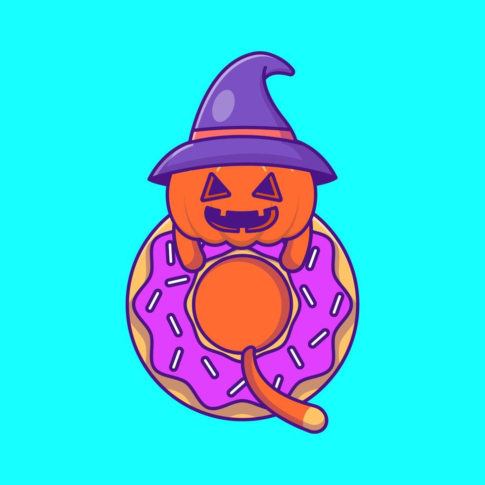 schattige pompoen en donuts happy halloween met cartoonillustraties vector