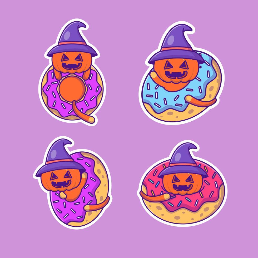 schattige pompoen happy halloween stickers collectie vector