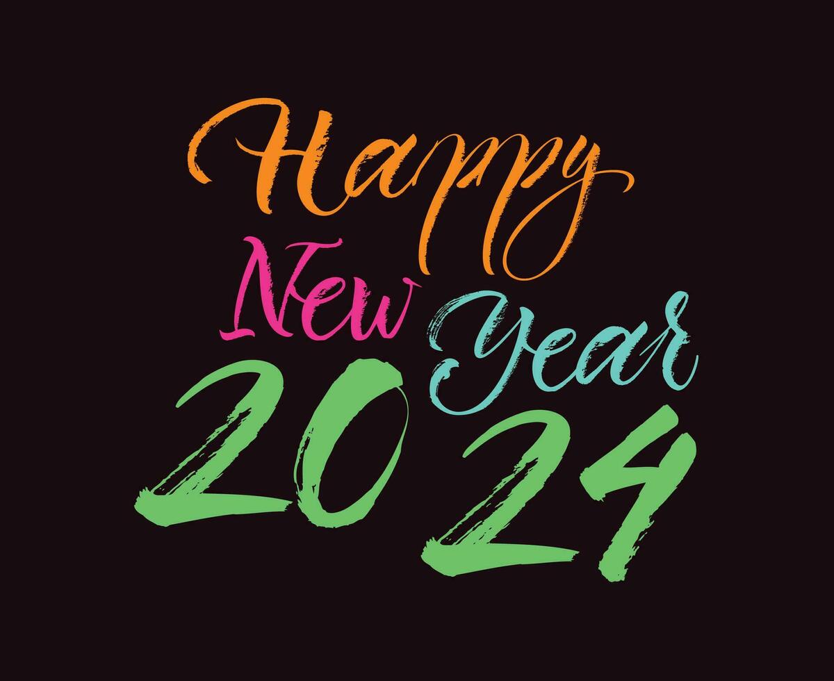 gelukkig nieuw jaar 2024 abstract veelkleurig grafisch ontwerp vector logo symbool illustratie met zwart achtergrond