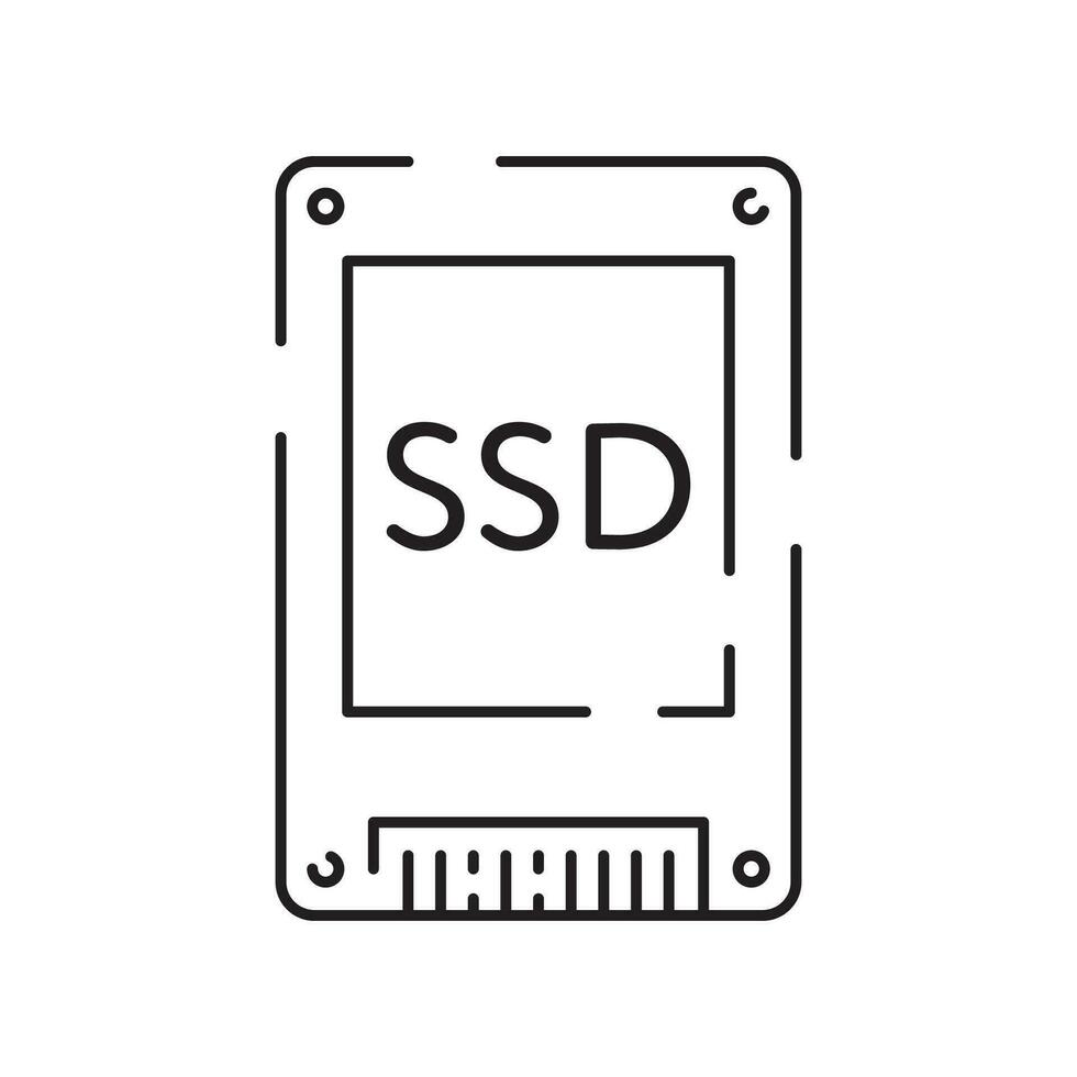 computer hardware lijn icoon. grafisch kaart of bewerker en RAM. GPU of CPU en koeler. geval met moederbord. vector ssd kabel met fan. computer details.