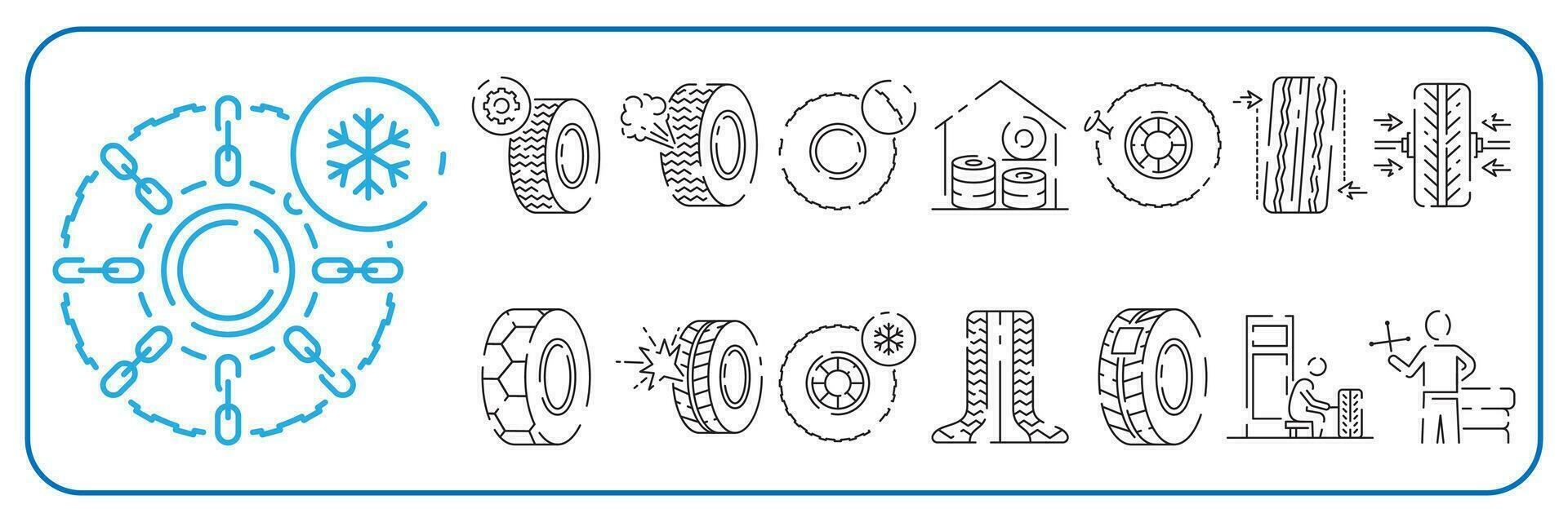 winter band of band lineair icoon. auto onderhoud dun lijn aanpasbare illustratie. contour symbool. vector geïsoleerd schets tekening. winter verkoudheid weg.