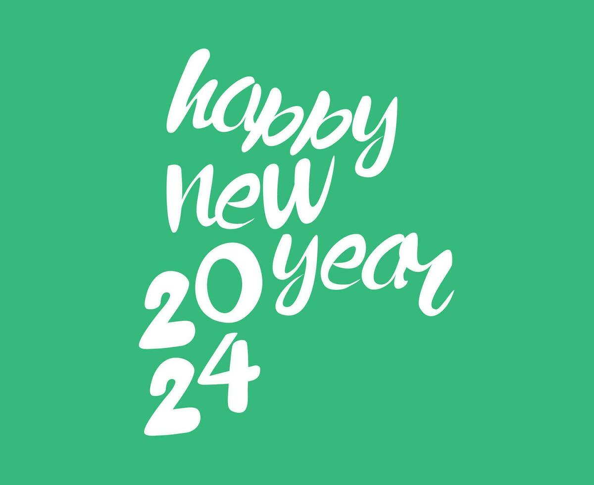 gelukkig nieuw jaar 2024 abstract wit grafisch ontwerp vector logo symbool illustratie met groen achtergrond