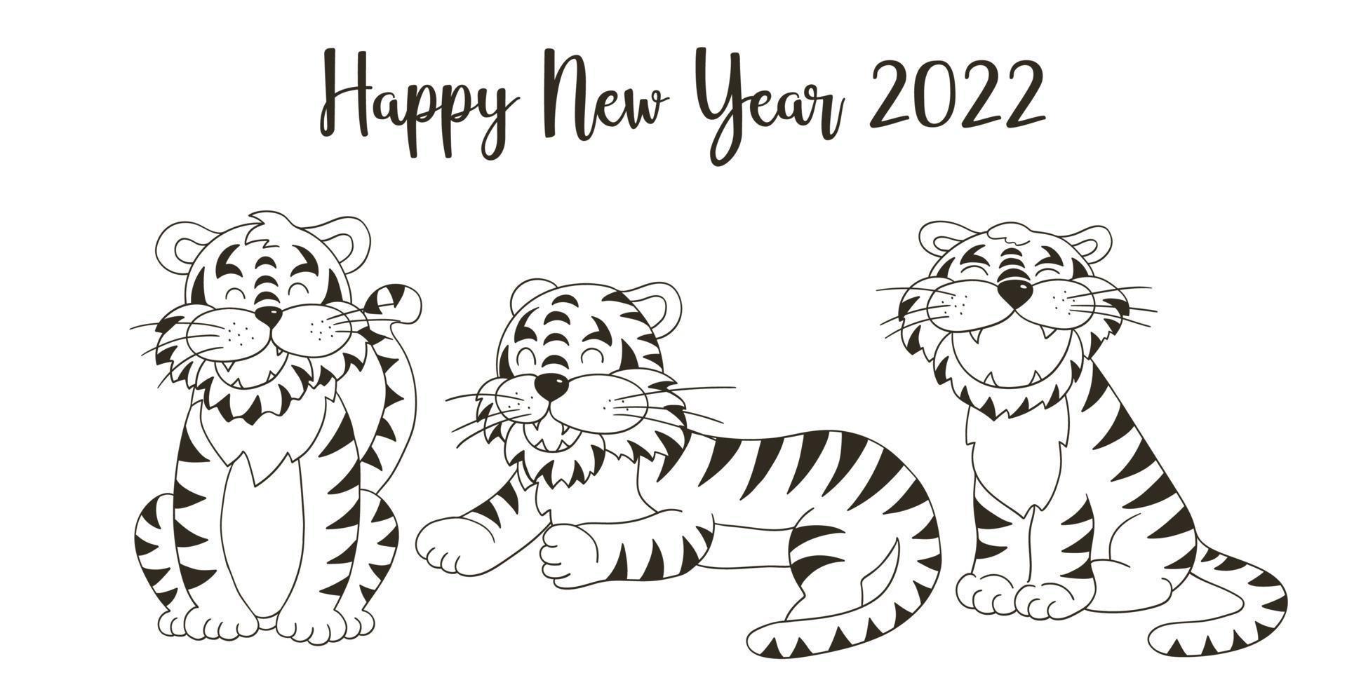 tijger in de hand tekenen stijl. symbool van 2022. nieuwjaar 2022 vector