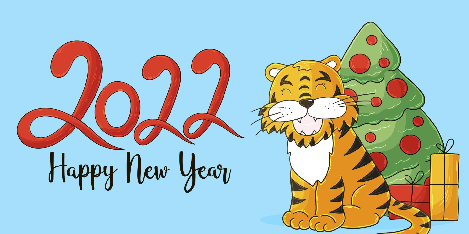 tijger in de hand tekenen stijl. symbool van 2022. collectie nieuwjaar 2022 vector