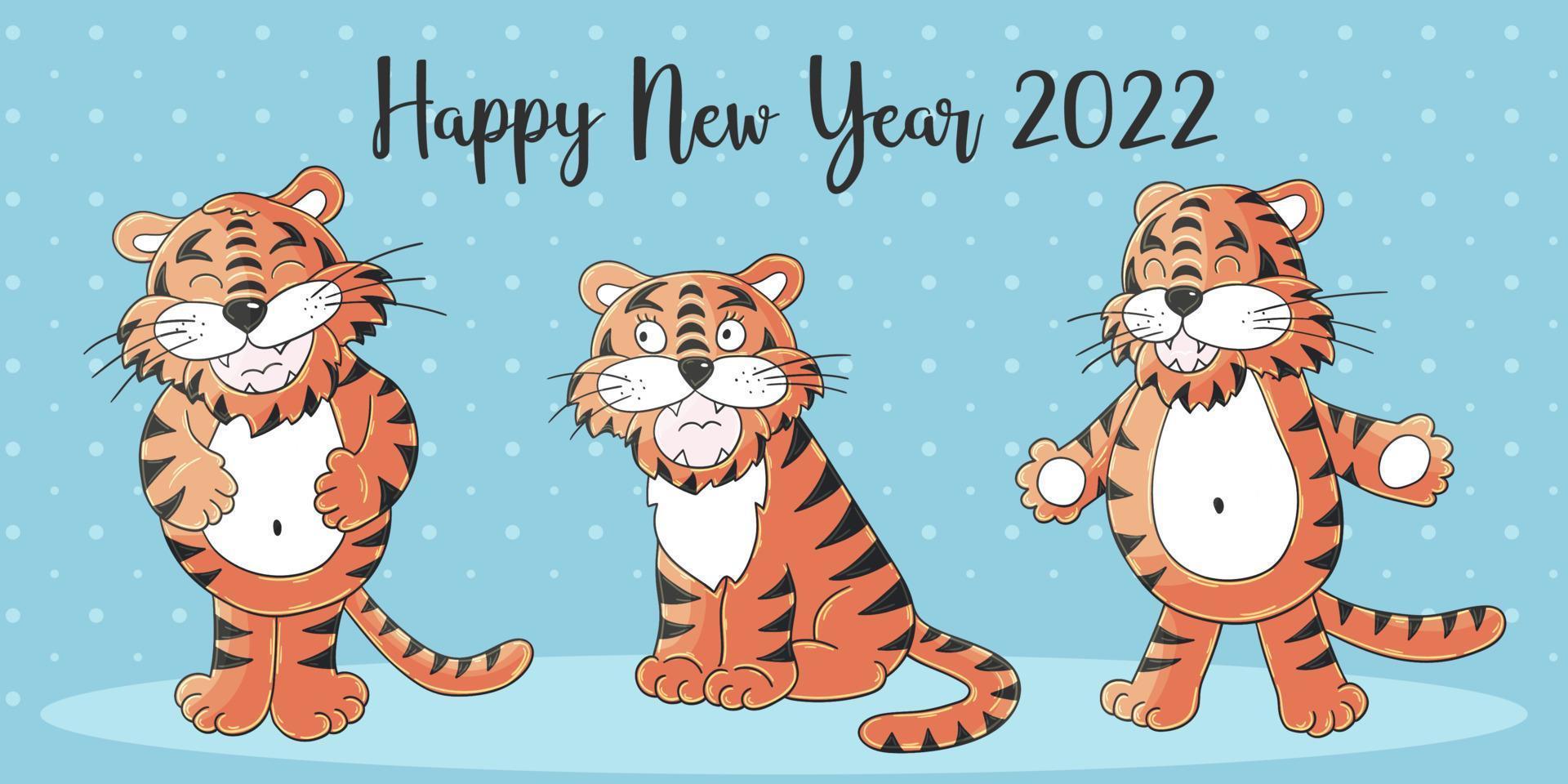 tijger in de hand tekenen stijl. symbool van 2022. collectie nieuwjaar 2022 vector