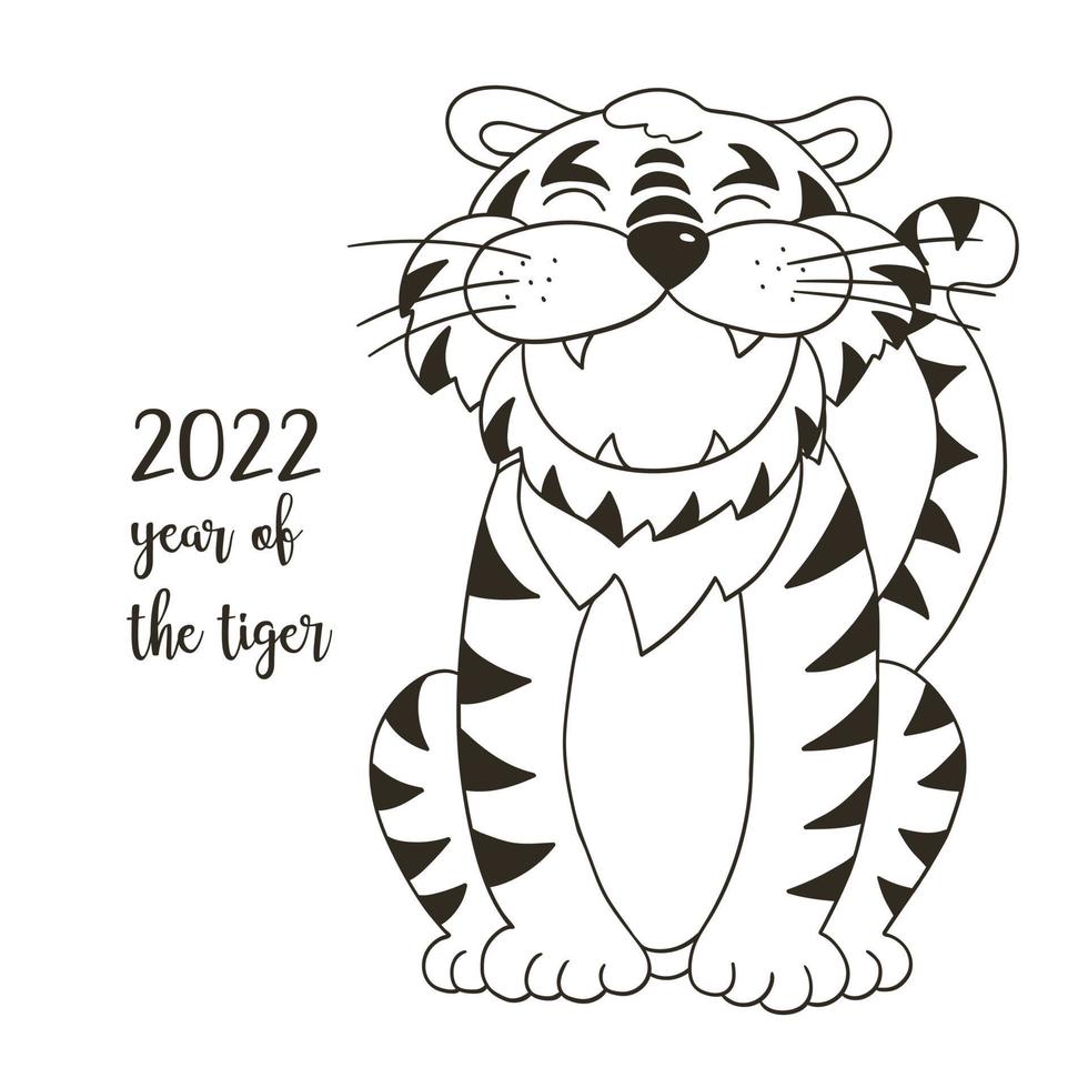 tijger in de hand tekenen stijl. symbool van 2022. nieuwjaar 2022 vector