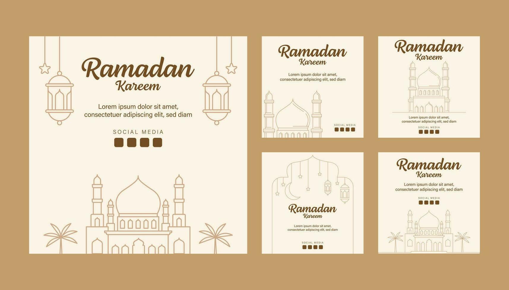 Ramadan vector lijn kunst of monoline stijl instagram post sjabloon verzameling