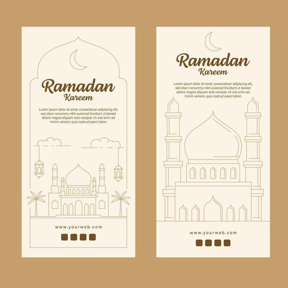 Ramadan banier sjabloon vector ontwerp met lijn kunst of monoline stijl