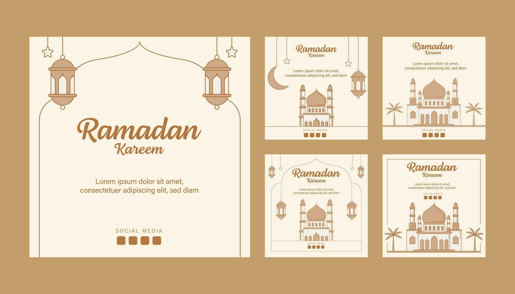 Ramadan vector lijn kunst of monoline stijl instagram post sjabloon verzameling