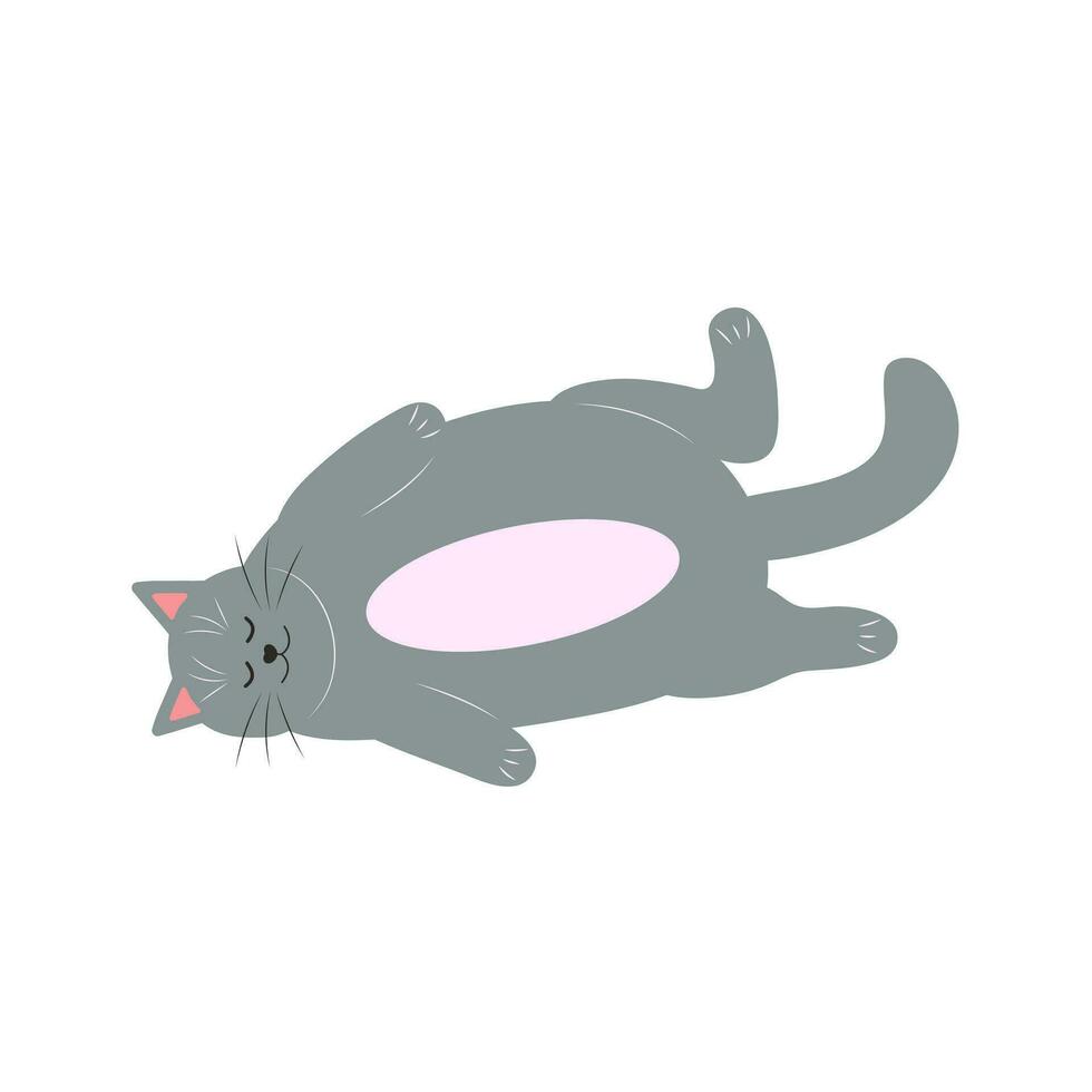 schattig dik kat. lui pluizig grappig tekenfilm karakter. hand- getrokken vector illustratie geïsoleerd Aan wit achtergrond.