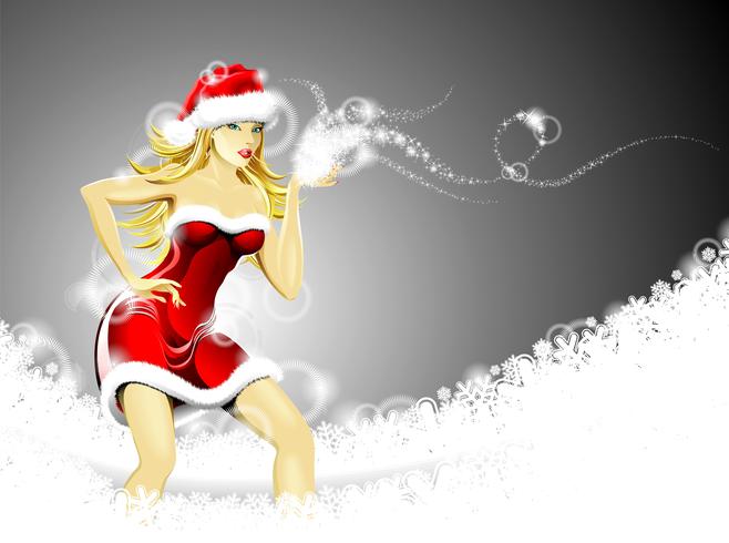 Kerstmisillustratie met mooi sexy meisje die Santa Claus-kleren dragen vector