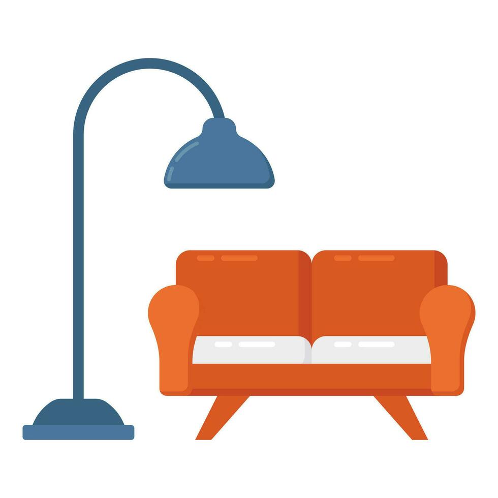 sofa bankstel met lamp beeltenis concept vlak vector van interieur ontwerp, leven kamer icoon