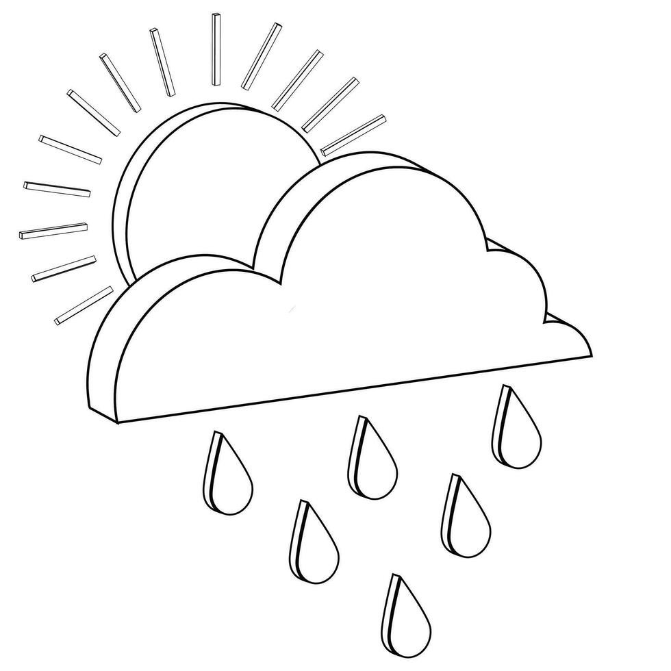 isometrische contour icoon zon wolk regen vector