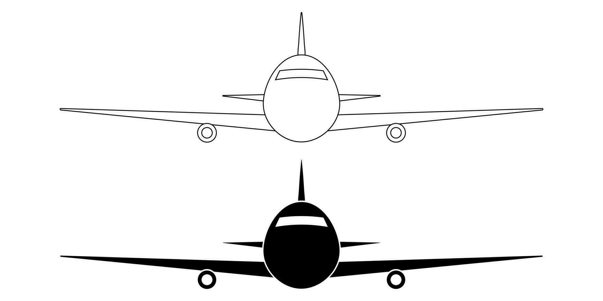 schets silhouet voorkant visie vliegtuig icoon reeks geïsoleerd Aan wit achtergrond vector