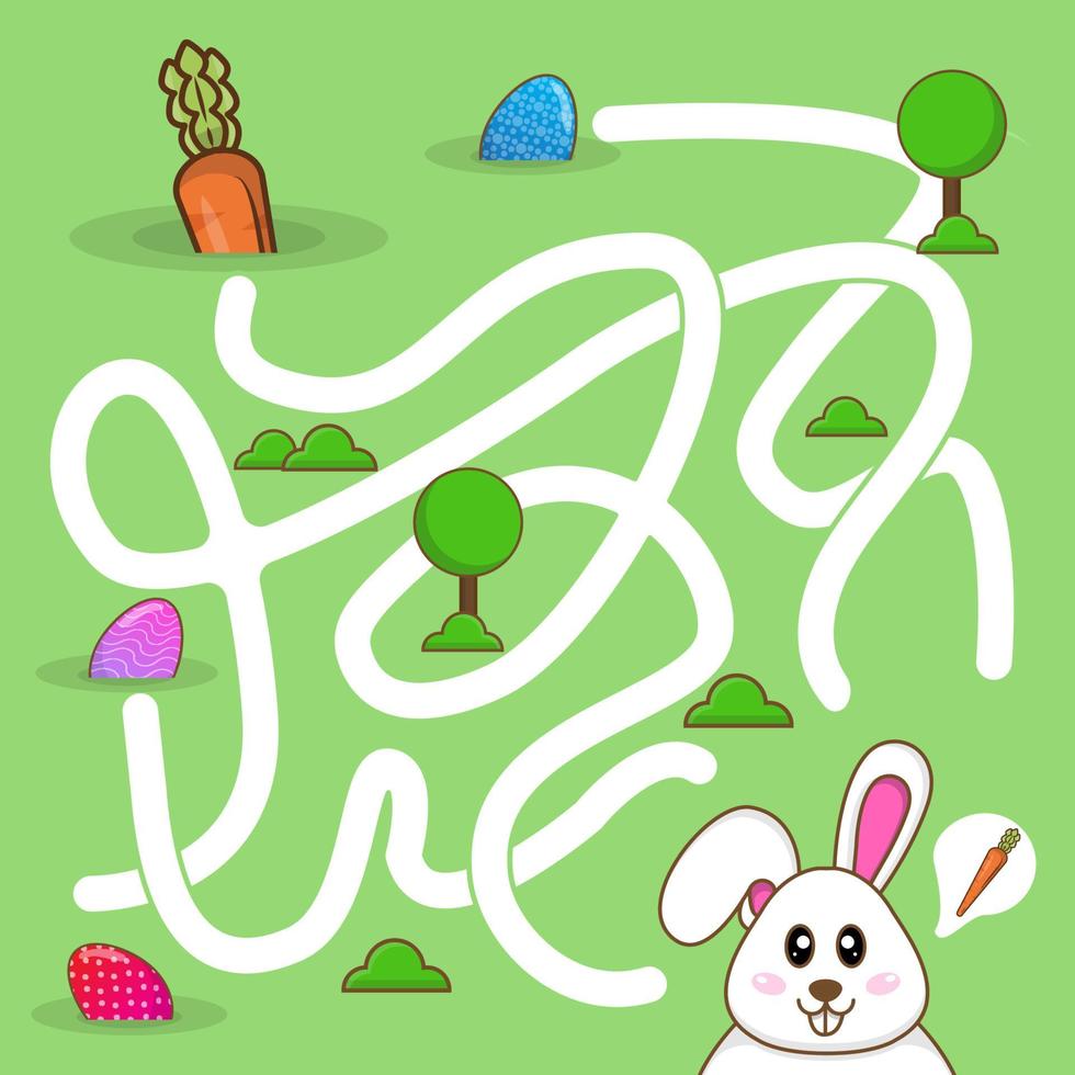help het schattige konijntje het juiste pad te vinden om wortels te eten. vector