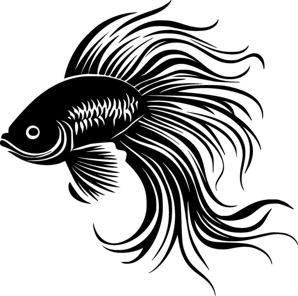 betta vis, zwart en wit vector illustratie