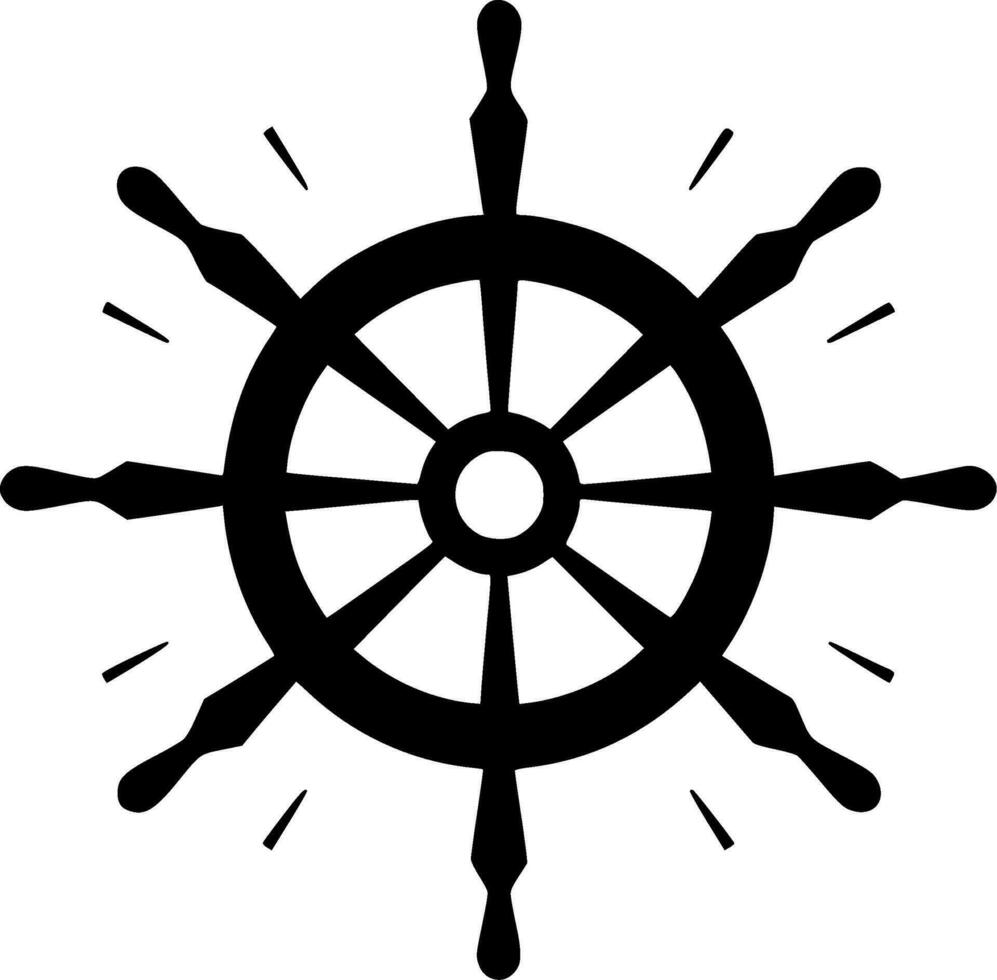 schip wiel - zwart en wit geïsoleerd icoon - vector illustratie