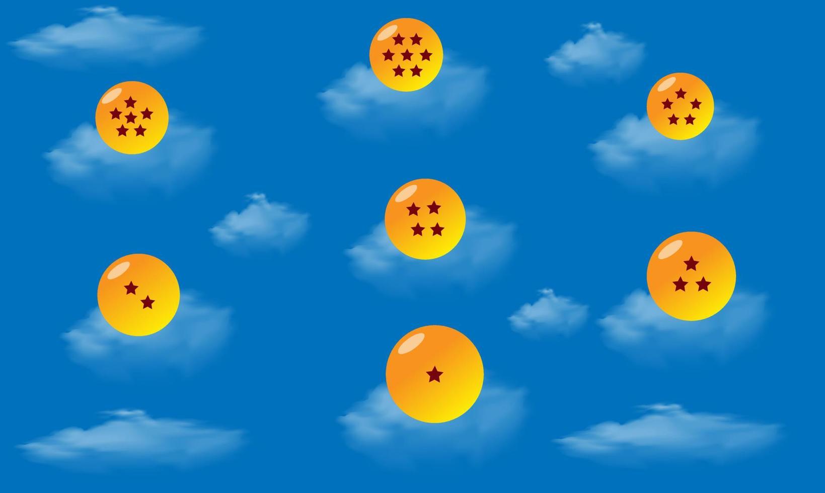 illustratie vectorafbeelding van zeven drakenballen boven de wolken in de anime dragonball vector