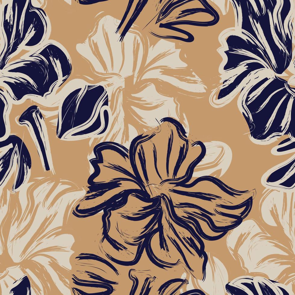 bruine bloemen penseelstreken naadloze patroon achtergrond vector