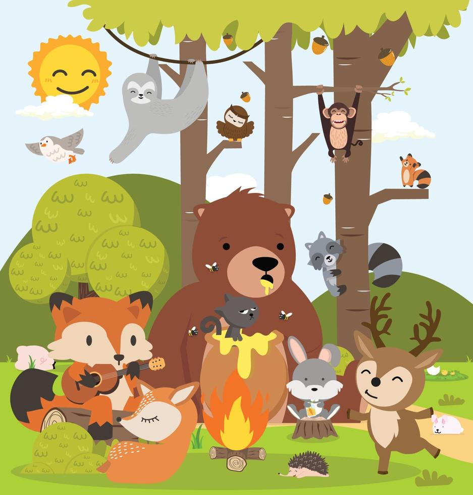 schattig bos bos dieren stripfiguur vector