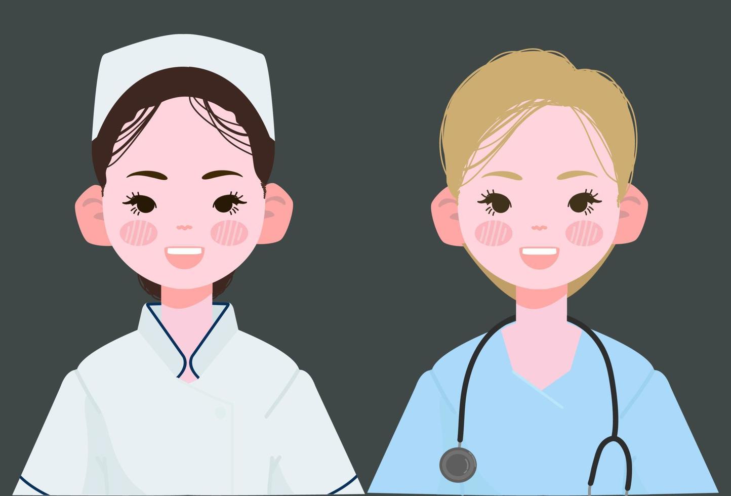 verpleegkundige vectorillustratie. twee stijl van vrouwelijke verpleegster in uniforme afbeelding. vector