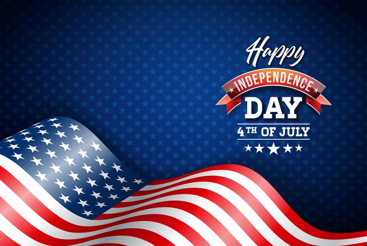 Happy Independence Day van de VS Vector Illustratie. Vierde juli ontwerp met vlag op blauwe achtergrond voor Banner, wenskaart, uitnodiging of vakantie Poster.