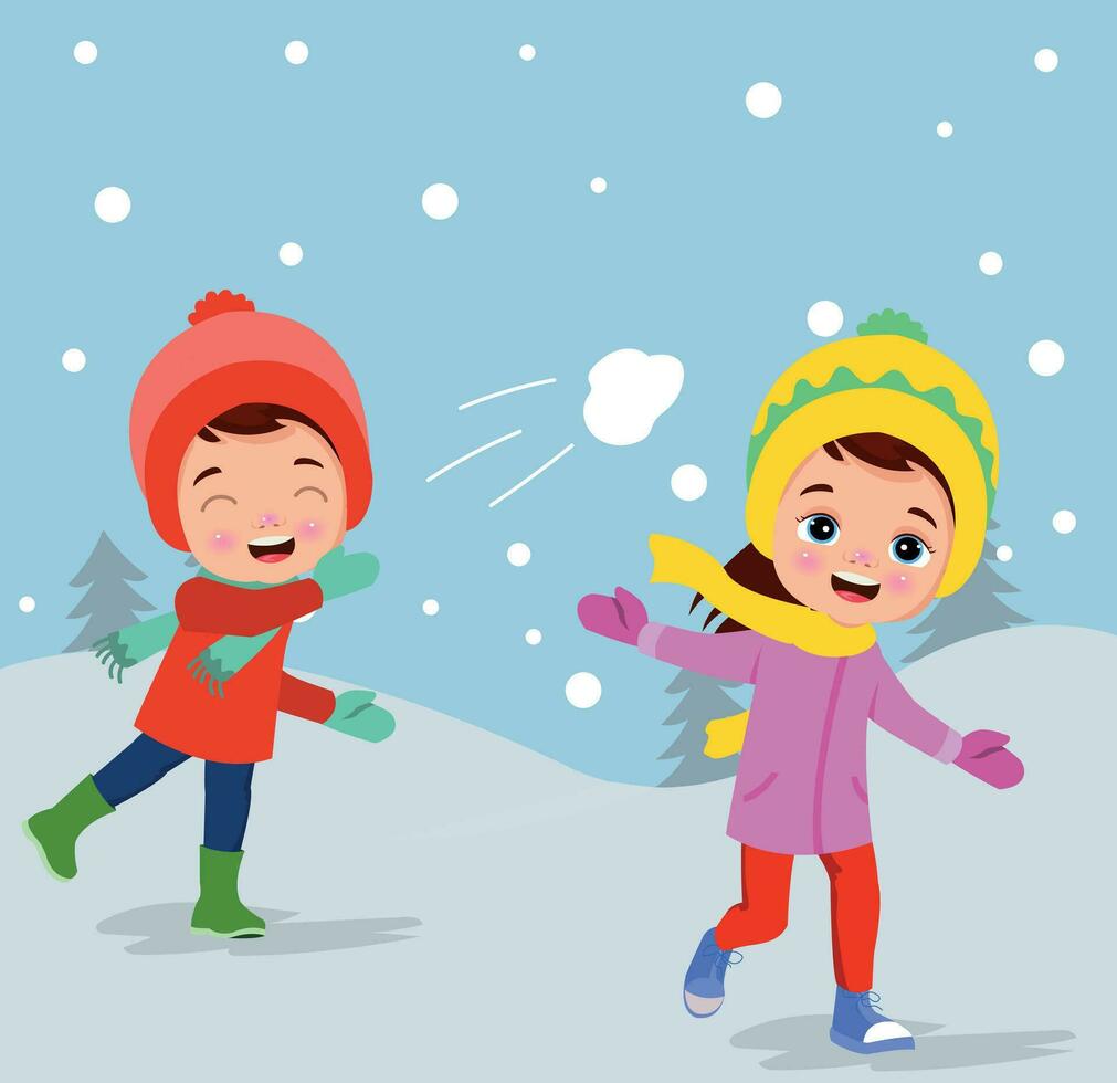 kinderen maken sneeuwmannen spelen buitenshuis in winter vector