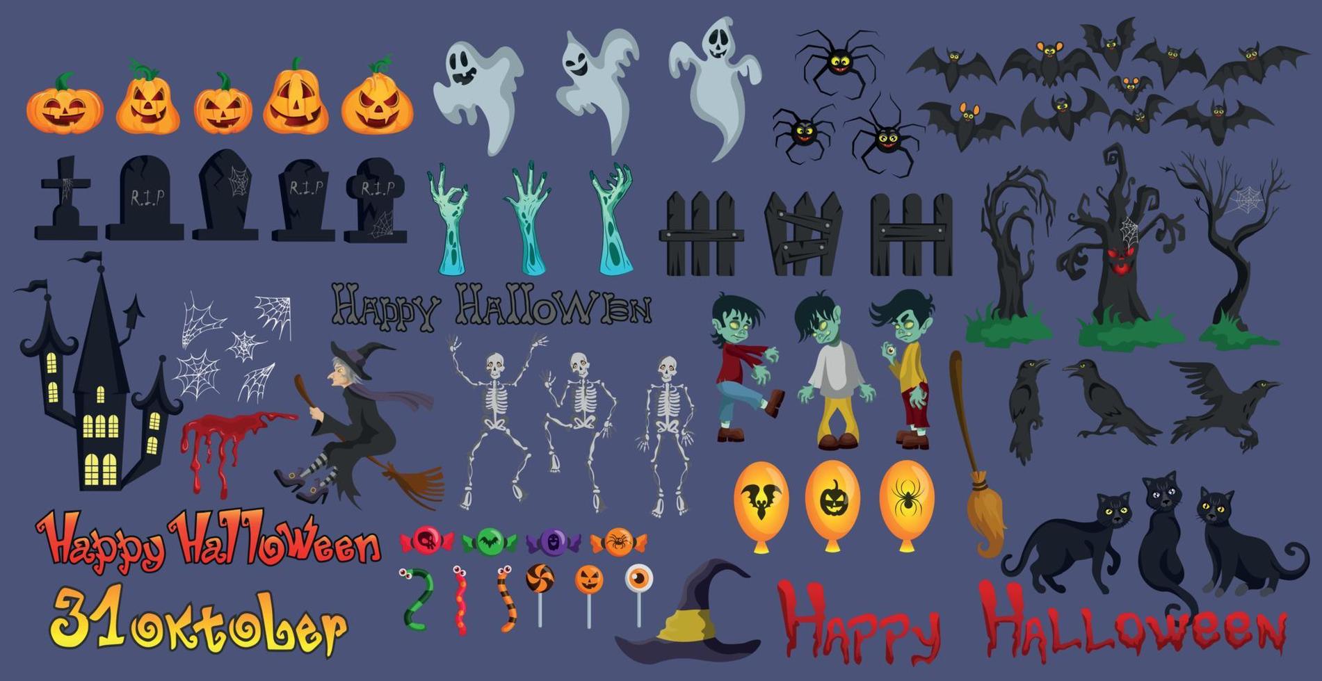 grote gekleurde set met elementen voor de vakantie halloween - vector