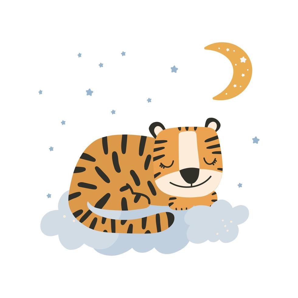 schattige kleine tijger. Chinees 2022 jaar symbool. jaar tijger. decoratieve schattige achtergrond, goed om af te drukken. tekenfilm dier. vector
