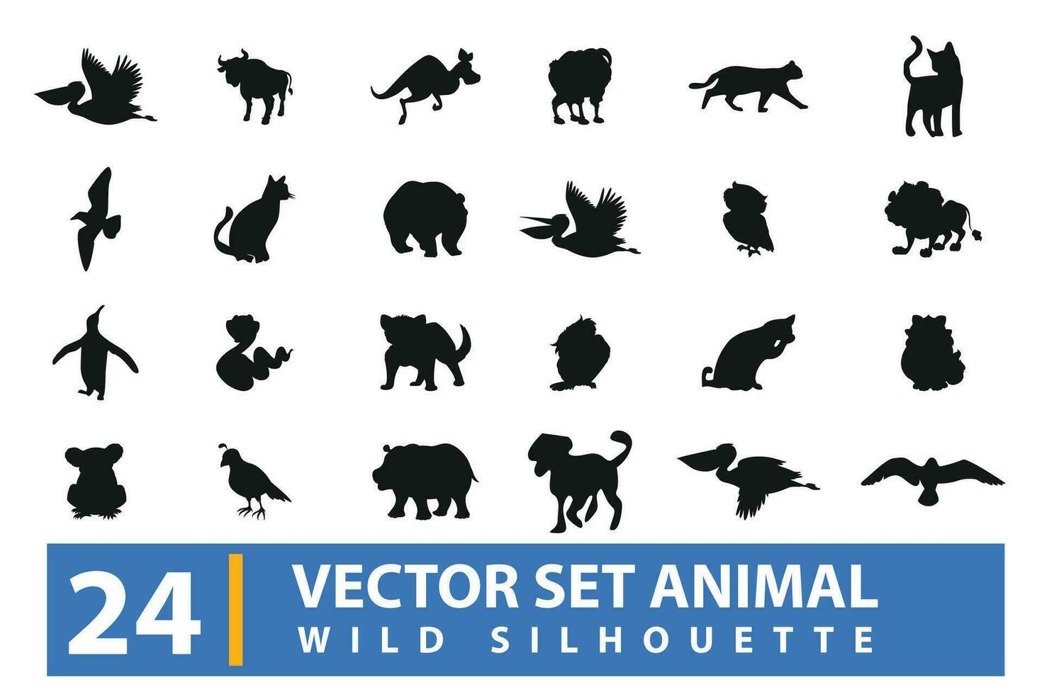 vector verzameling van silhouetten van dierentuin dieren in de Woud, zoogdieren en amfibieën, beschermde dieren, huisdieren. aanbiddelijk en elegant geïsoleerd Aan achtergrond