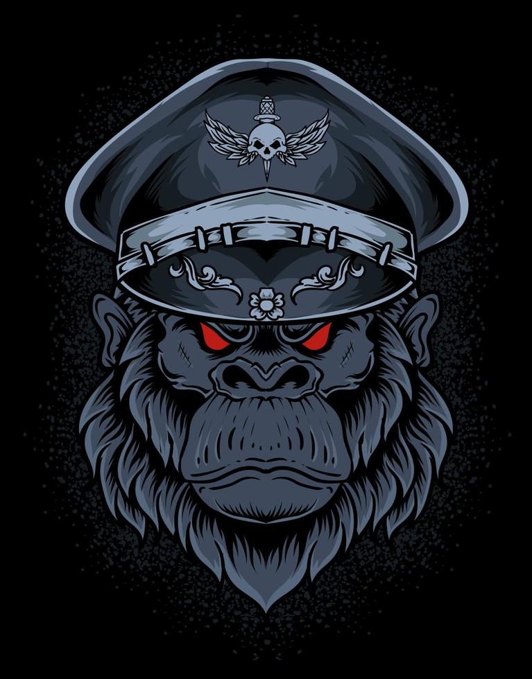 illustratie gorilla leger hoofd op zwarte achtergrond vector