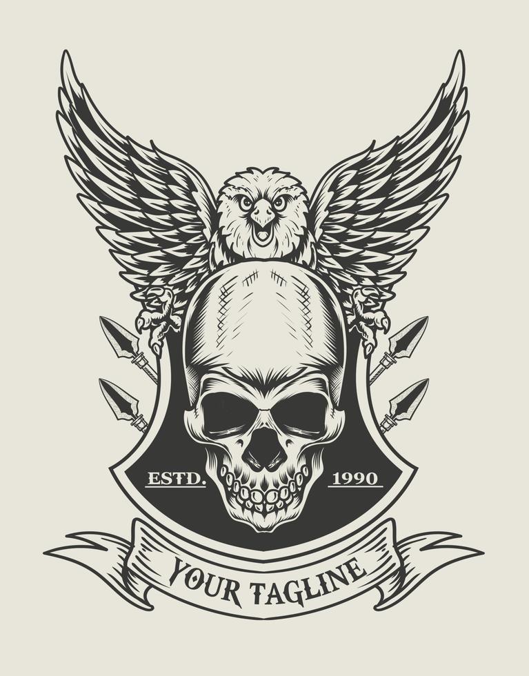 illustratie adelaar schedel monochroom logo vector