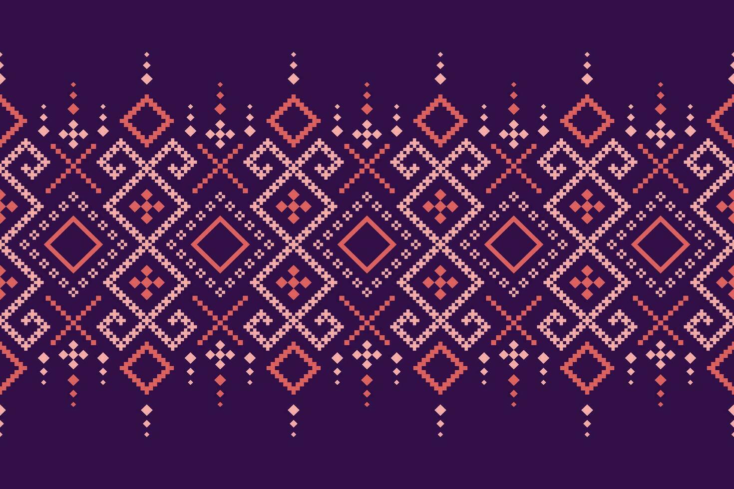 Purper kruis steek traditioneel etnisch patroon paisley bloem ikat achtergrond abstract aztec Afrikaanse Indonesisch Indisch naadloos patroon voor kleding stof afdrukken kleding jurk tapijt gordijnen en sarong vector