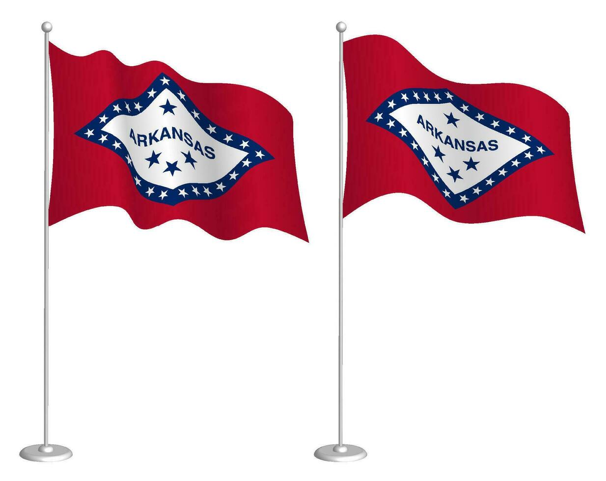 vlag van Amerikaans staat van Arkansas Aan vlaggenmast golvend in wind. vakantie ontwerp element. controlepost voor kaart symbolen. geïsoleerd vector Aan wit achtergrond