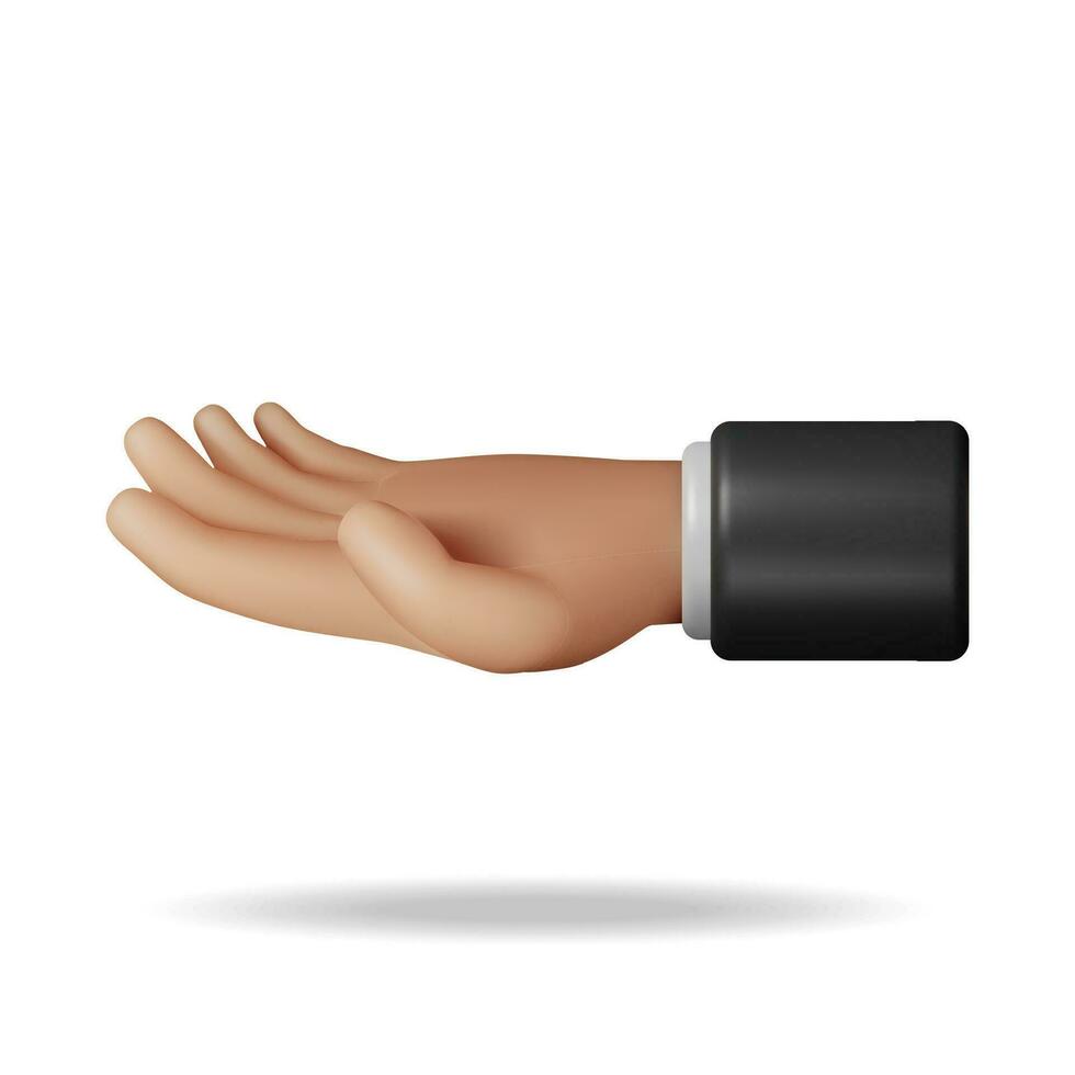 3d hand- tonen vijf vingers geïsoleerd. geven hand- groet symbool. menselijk vuist in goede wil gebaar. emoji icoon. Open palm hand. 3d tekenfilm karakter teken. vector illustratie