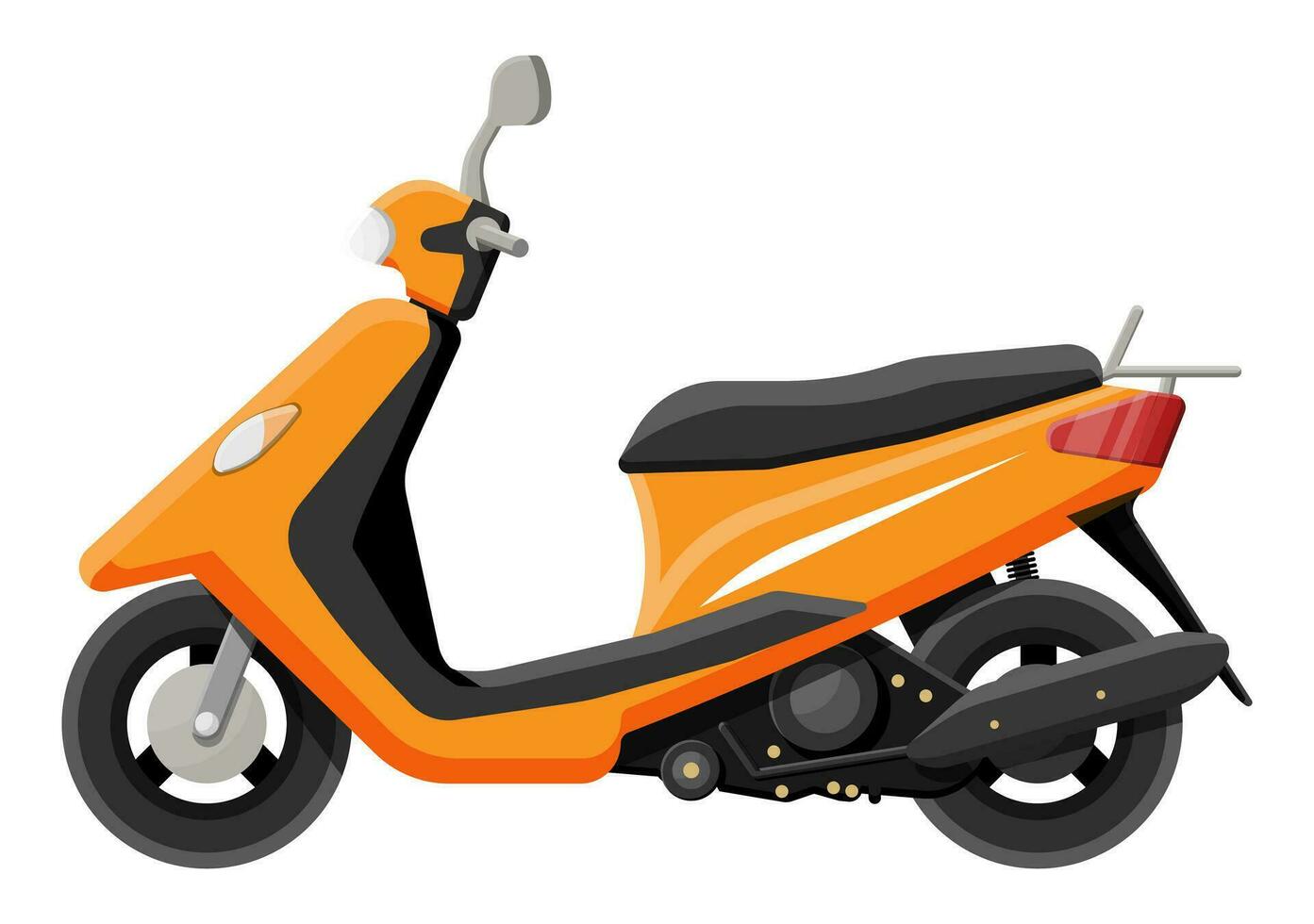 oranje motor scooter geïsoleerd Aan wit. stedelijk voertuig, stad vervoer. modern motor. tekenfilm vlak vector illustratie.