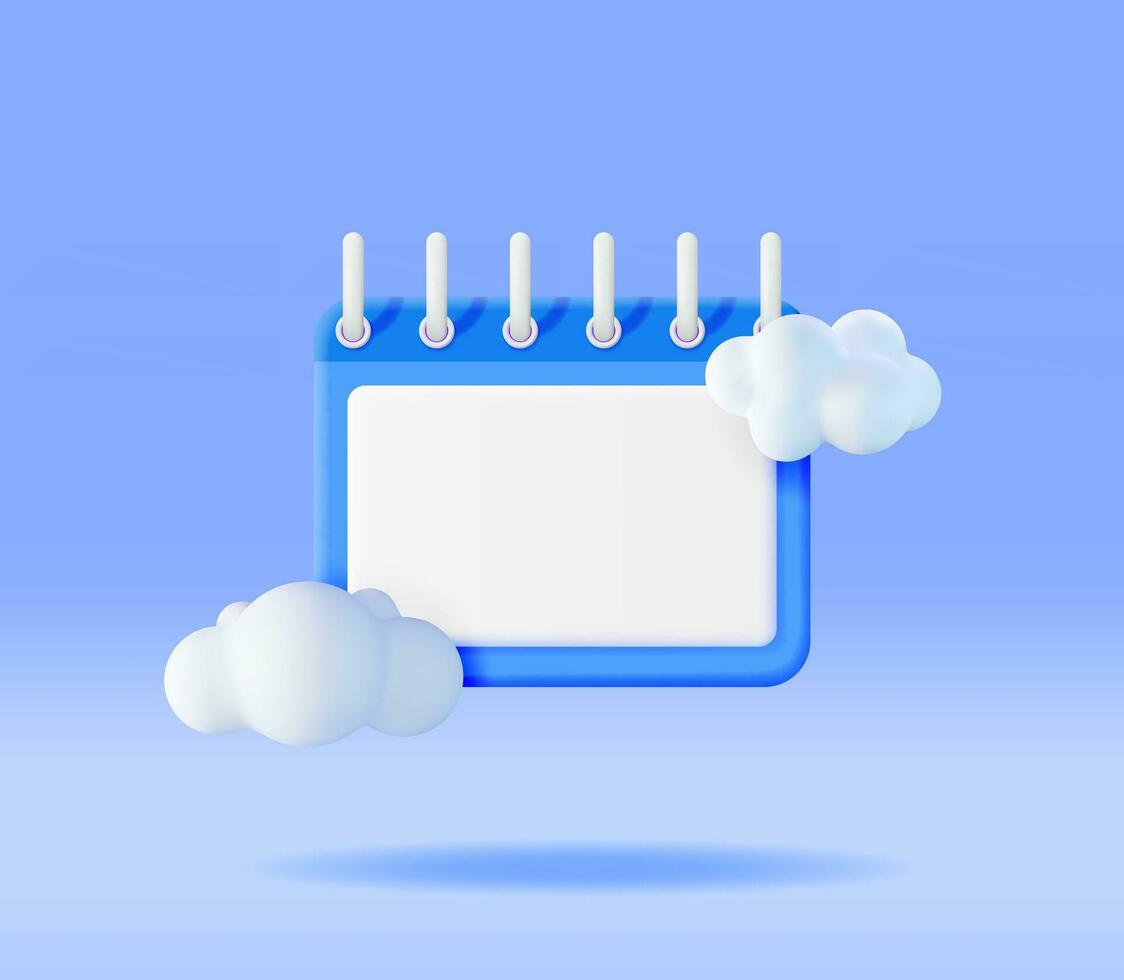 3d papier spiraal muur kalender met wolken geïsoleerd. geven kalender icoon. schema, afspraak, organisator, rooster, belangrijk datum. tijd beheer concept. minimaal vector illustratie