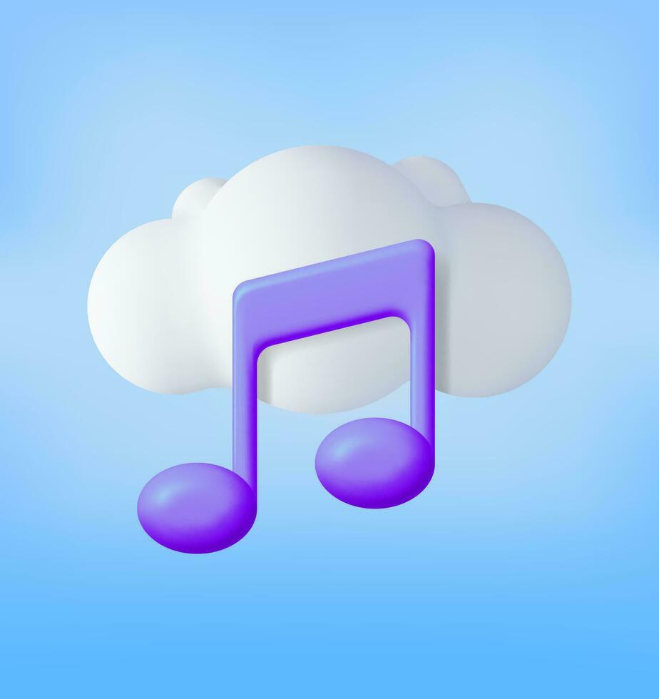 3d muziek- Notitie in wolk. geven streaming muziek- platform icoon. modern muziek- wolk onderhoud symbool. Notitie realistisch ontwerp in plastic stijl. musical Opmerking, geluid, lied of lawaai teken. vector illustratie