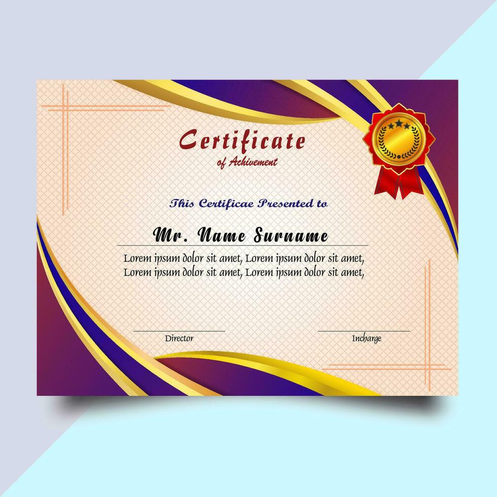 certificaat van prestatie sjabloon reeks met goud insigne en grens, waardering en prestatie certificaat sjabloon ontwerp. elegant diploma certificaat sjabloon vector