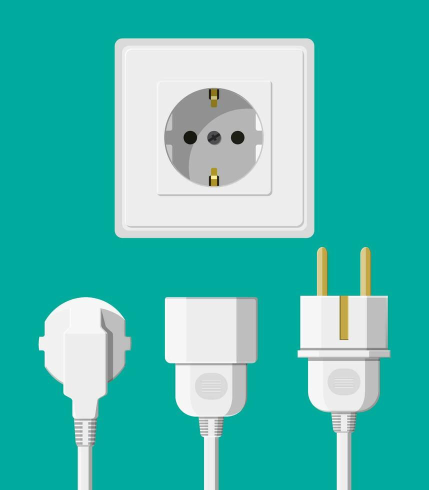 elektrisch stopcontact met meerdere verbonden kabels. elektrisch componenten. muur stopcontact met stekkers. vector illustratie in vlak stijl