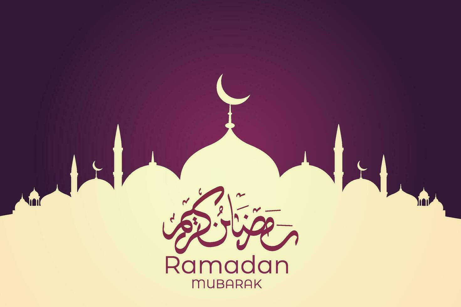 Ramadan eid mubarak groet kaart met moskee silhouet vrij vector illustratie