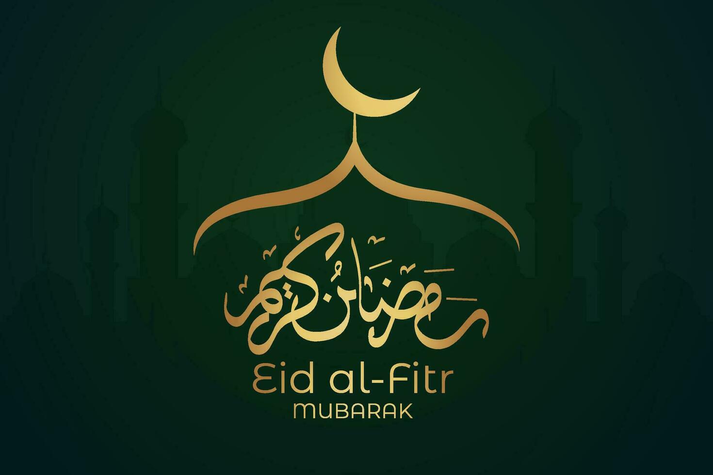 eid al-fitr mubarak groet kaart met moskee en Arabisch tekst vector