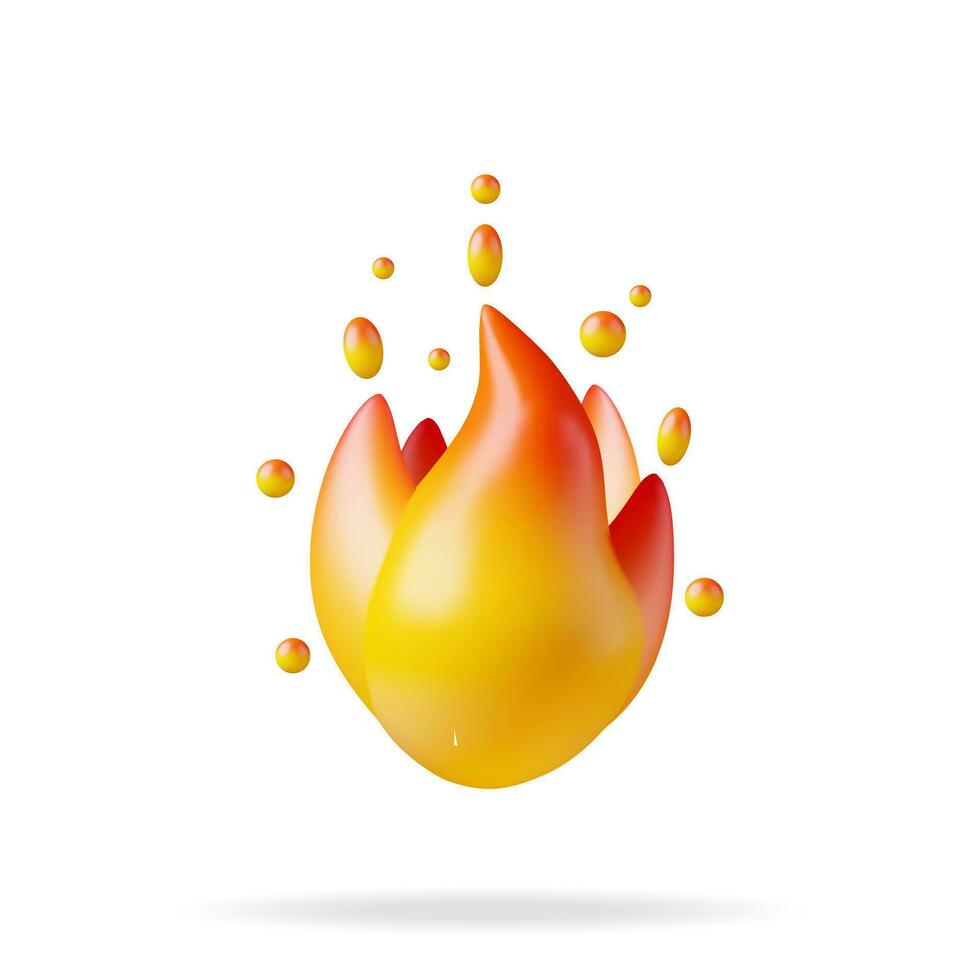 3d brand vlam icoon geïsoleerd Aan wit achtergrond. geven brandend brand of kampvuur. tekenfilm brand emoji symbool, energie en macht teken. realistisch vector illustratie