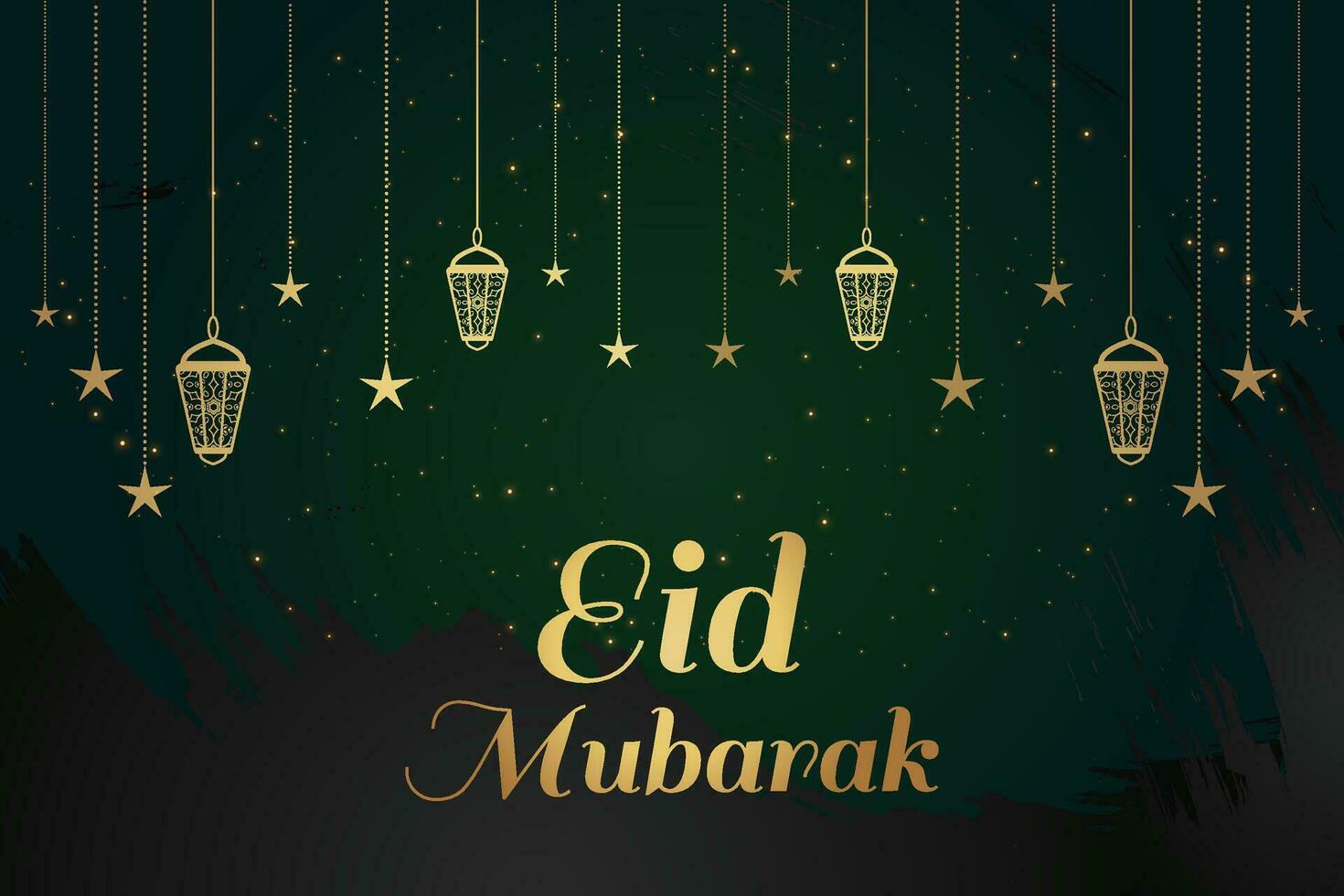 Ramadan eid al-fitr mubarak groet kaart met lantaarns en Arabisch telefoontje vector