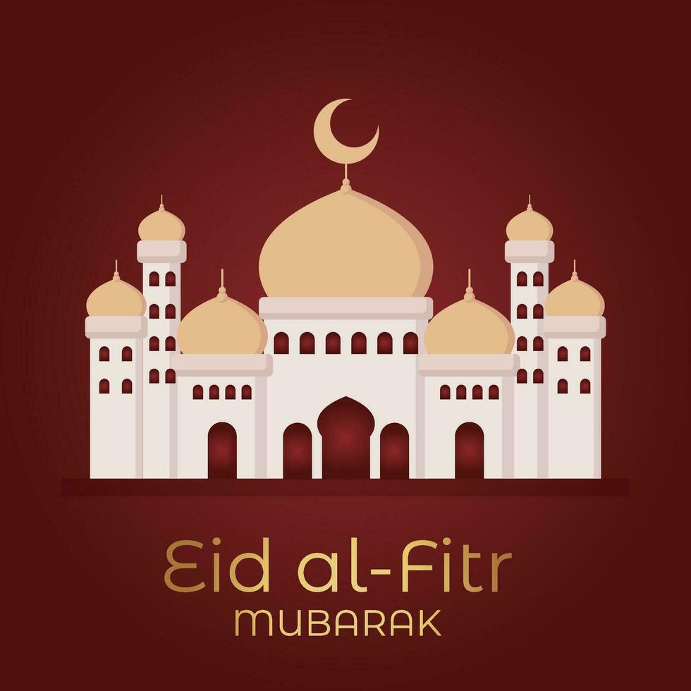 Ramadan eid mubarak groet kaart met moskee silhouet vrij vector illustratie