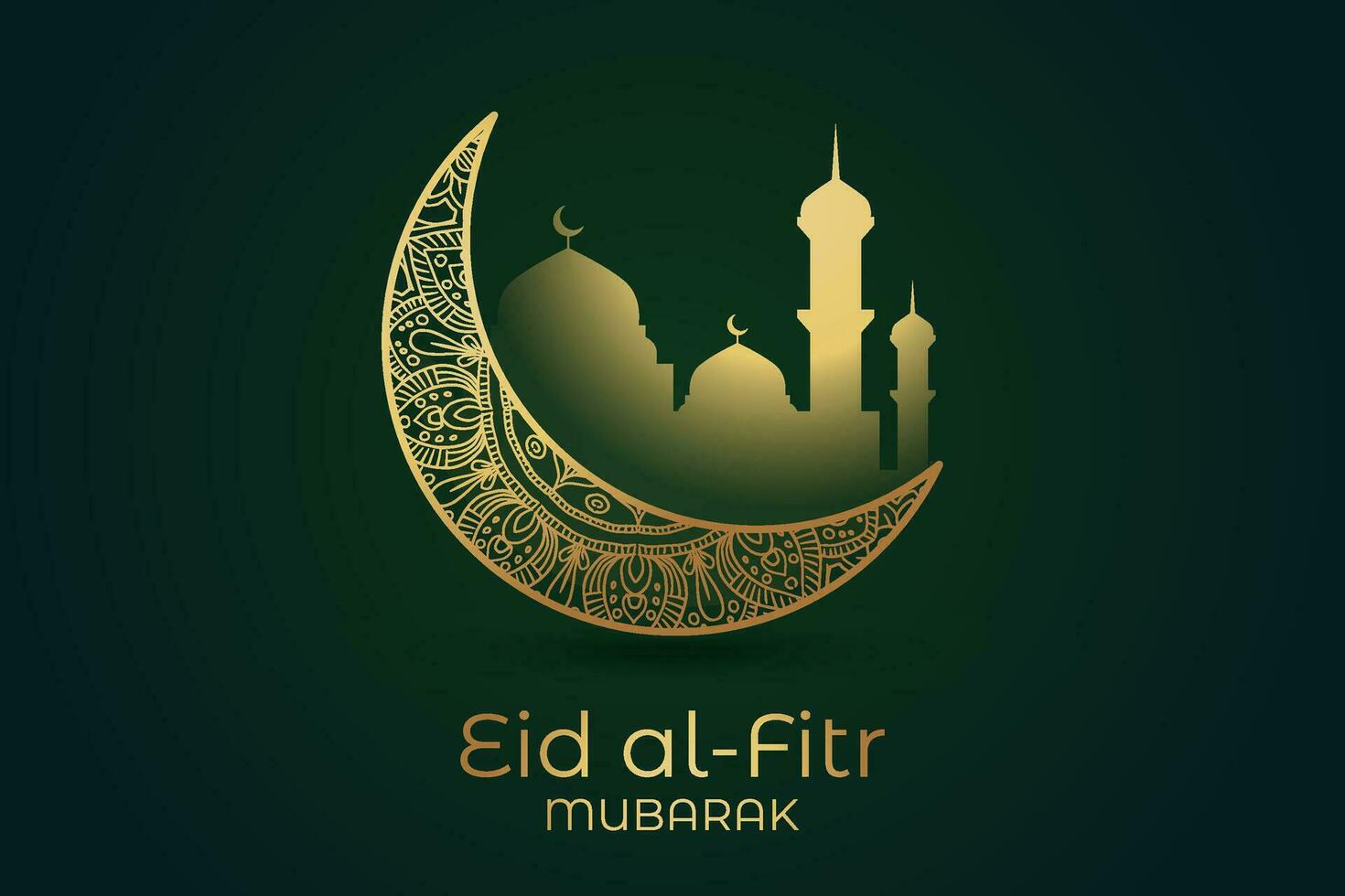 eid al-fitr mubarak groet kaart met moskee en Arabisch tekst vector