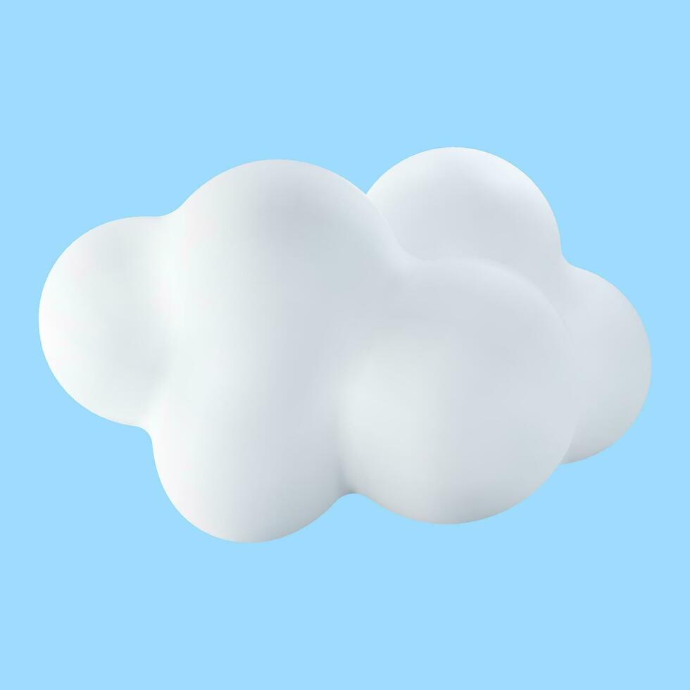 3d wit wolk geïsoleerd Aan blauw achtergrond. tekenfilm pluizig wolk icoon. geven bubbel schattig cirkel vormig rook of cumulus mist symbool. vector illustratie