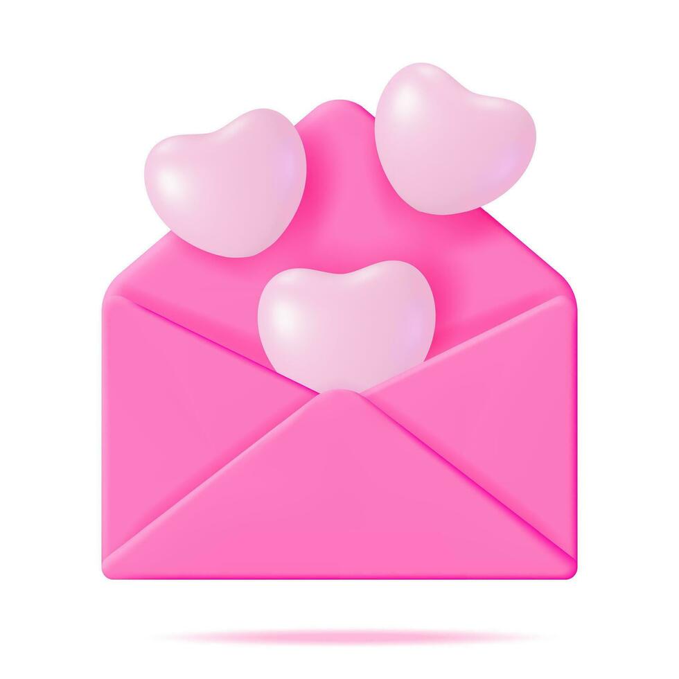 3d Open envelop brief met wit hart geïsoleerd. geven roze mail met hart binnen. liefde symbool. romantiek, passie, bruiloft, Valentijn dag viering decoratie kaart. realistisch vector illustratie