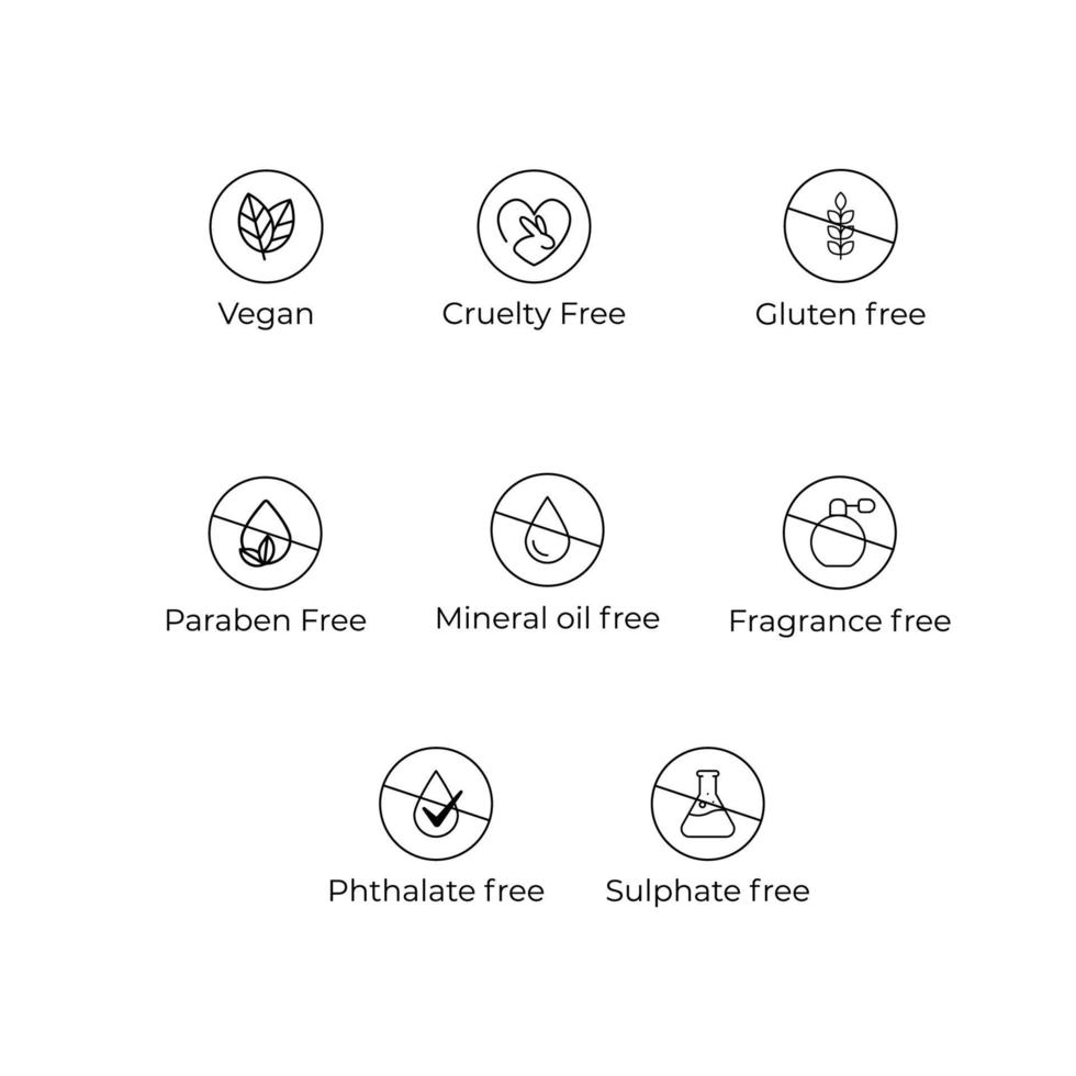 symbolen voor natuurlijke, milieuvriendelijke handgemaakte producten, biologische cosmetica, veganistisch en vegetarisch eten vector
