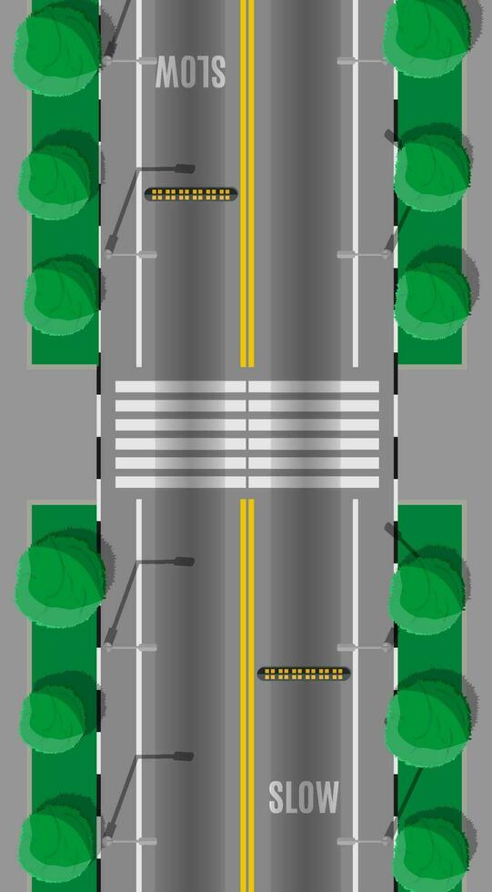 weg kruispunt met snelheid buil. modern wegen en vervoer. top visie. snelweg knooppunt, kruis de straat. verkeer voorschriften. reglement van de weg. vector illustratie in vlak stijl